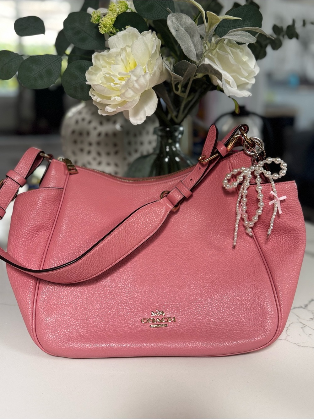 Coach Pink Pebbled Leather Shoulder Hobo Bag
